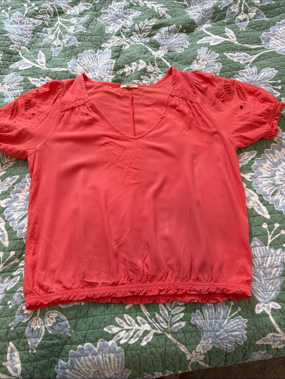 Maurices Coral-Red V-Neck Short Sleeve Blouse